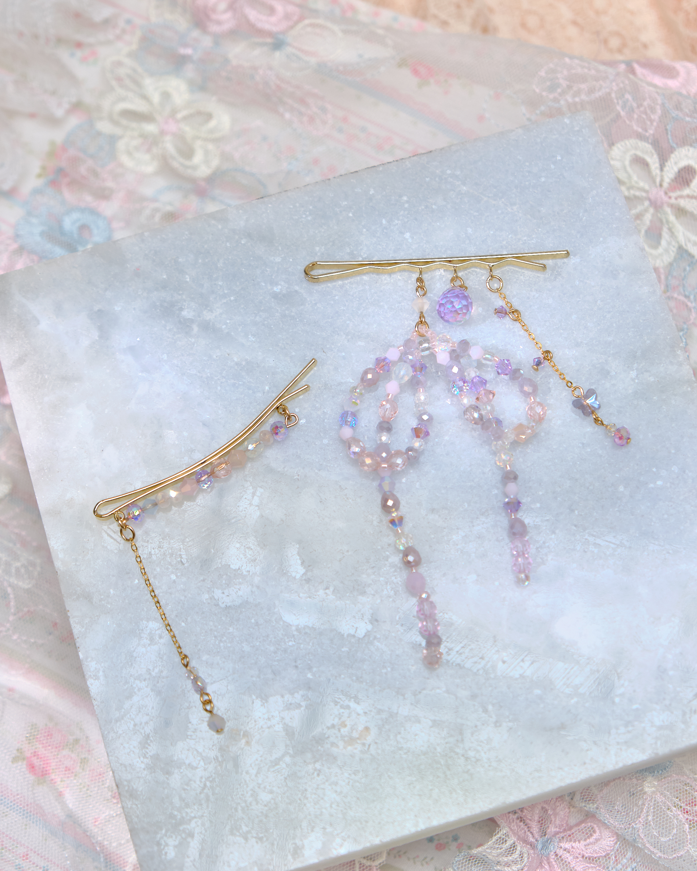 13443 Crystal Ribbon Chain Hair Pin Set