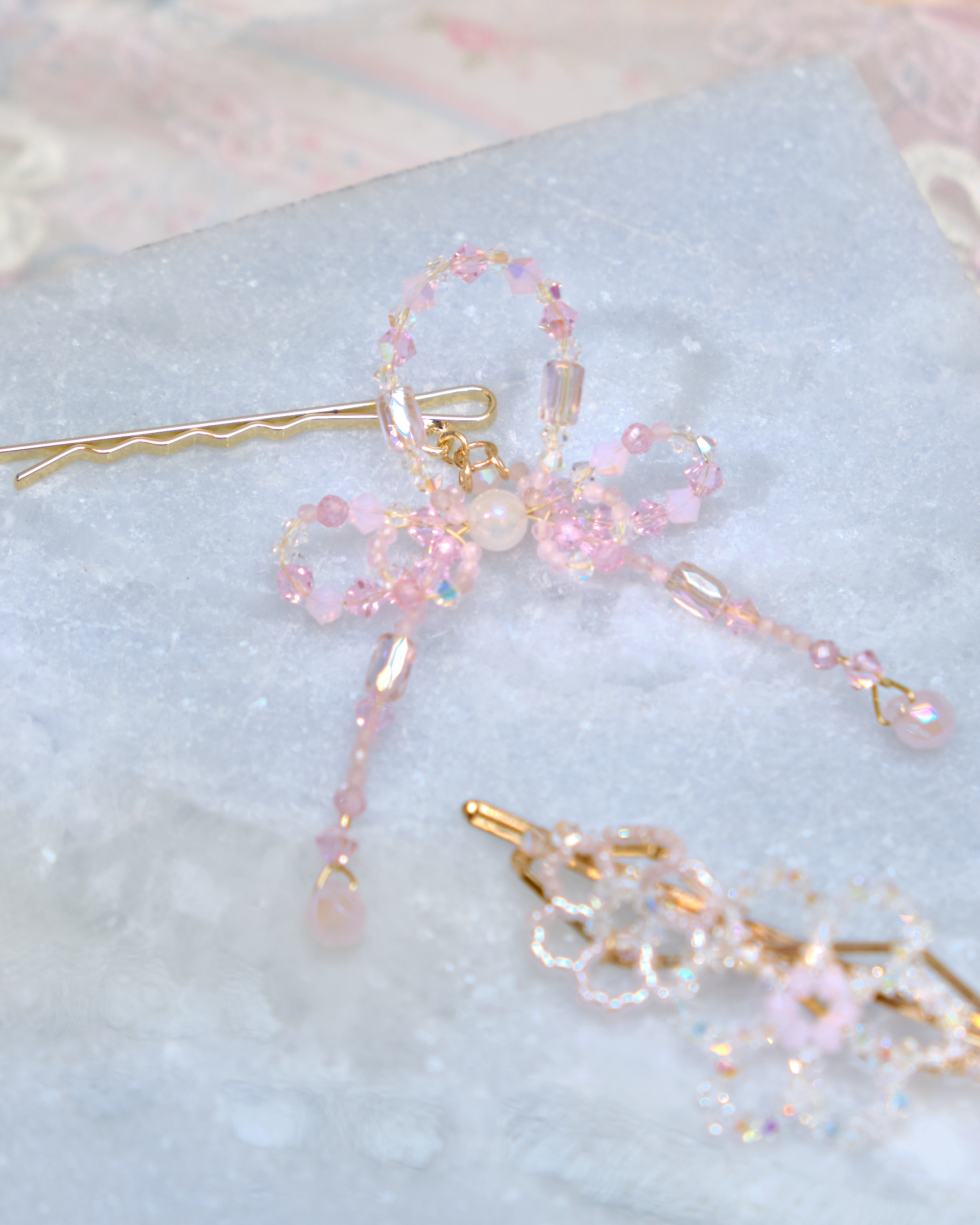 13442 Crystal Ribbon Chain Hair Pin Set