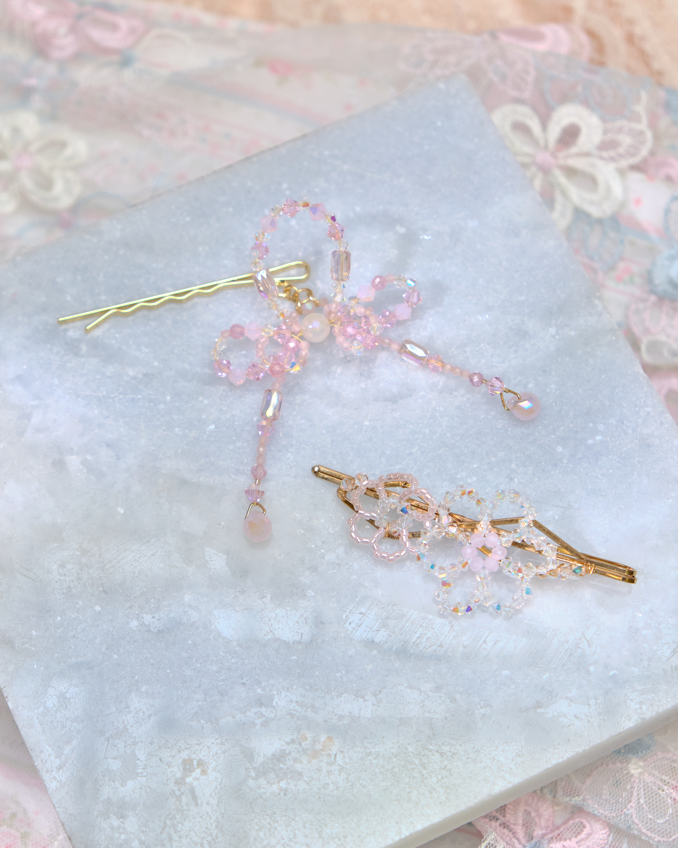 13442 Crystal Ribbon Chain Hair Pin Set