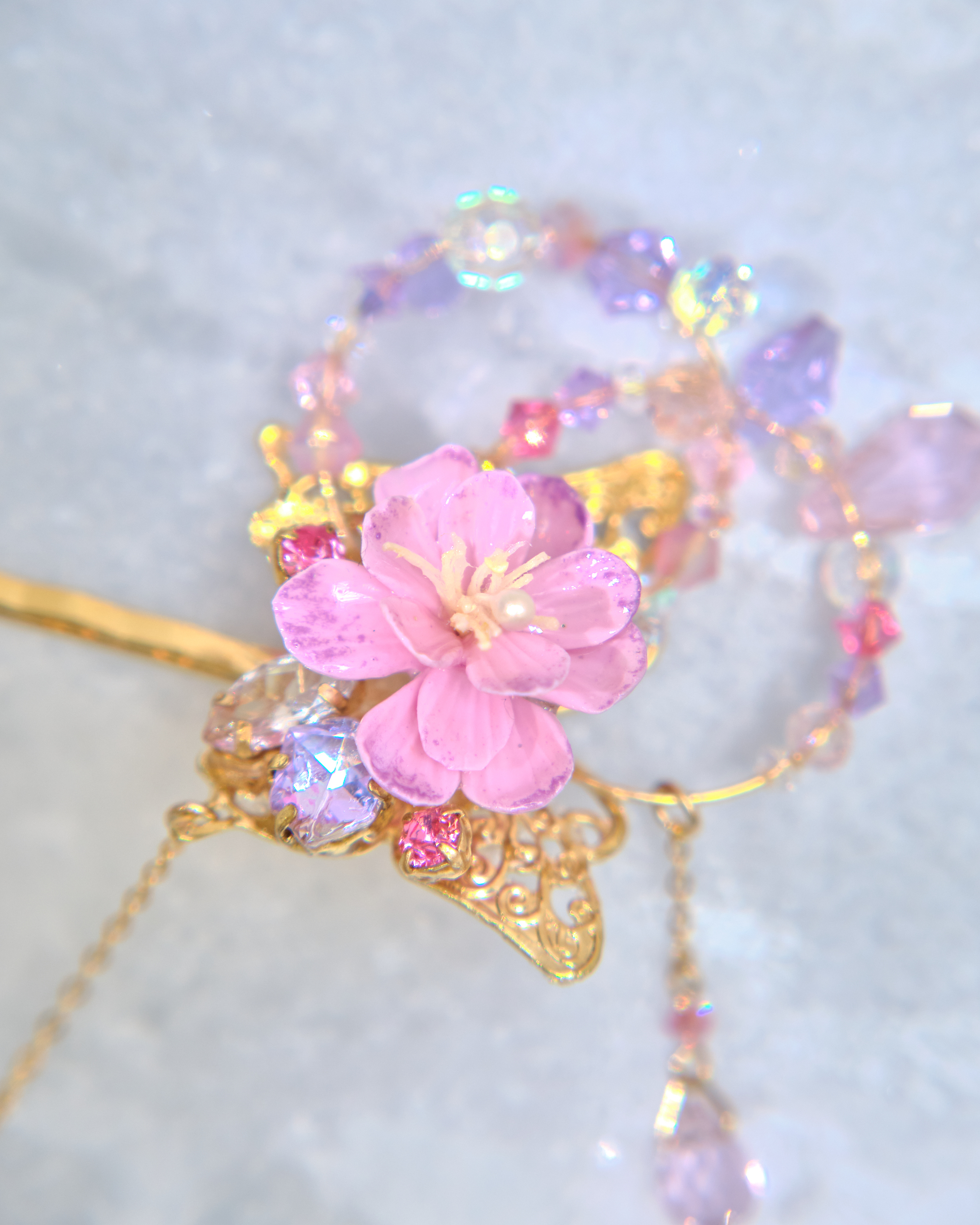 13441 Crystal Ribbon Chain Hair Pin Set