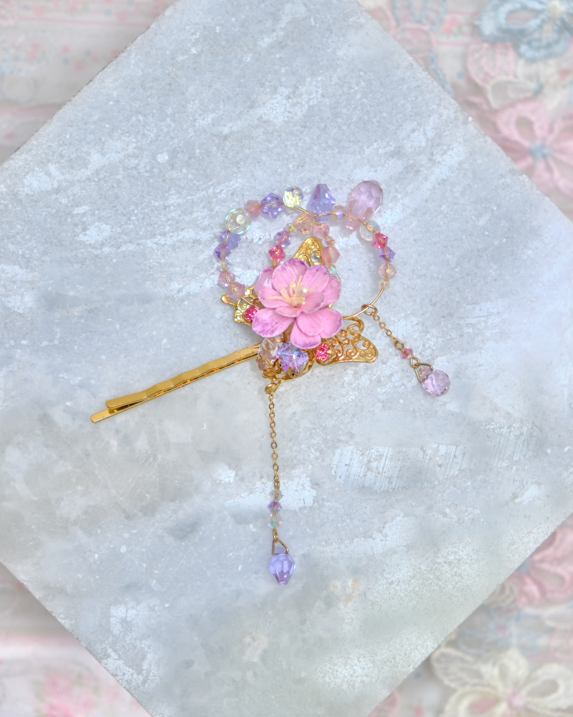 13441 Crystal Ribbon Chain Hair Pin Set