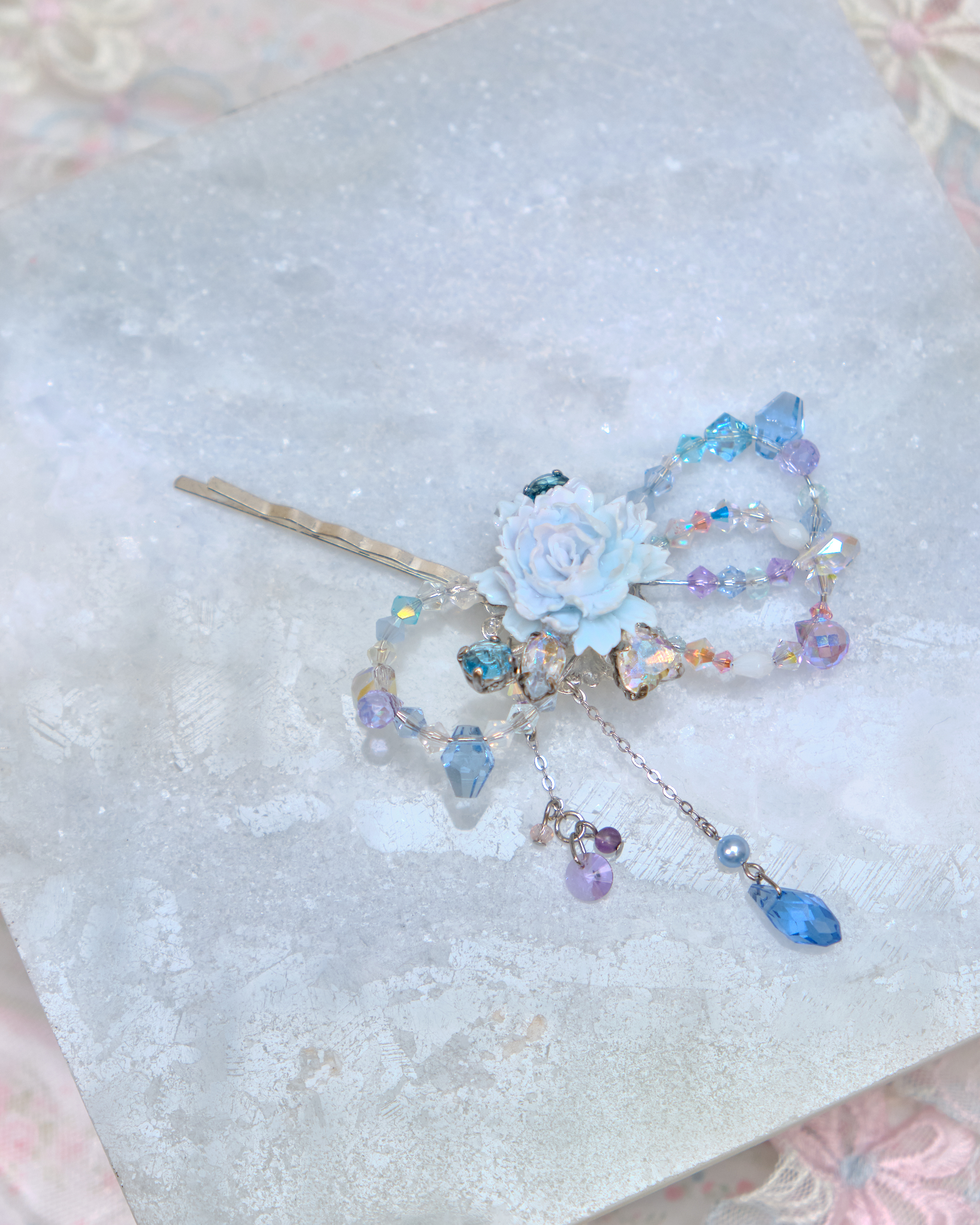 13440 Crystal Ribbon Chain Hair Pin Set