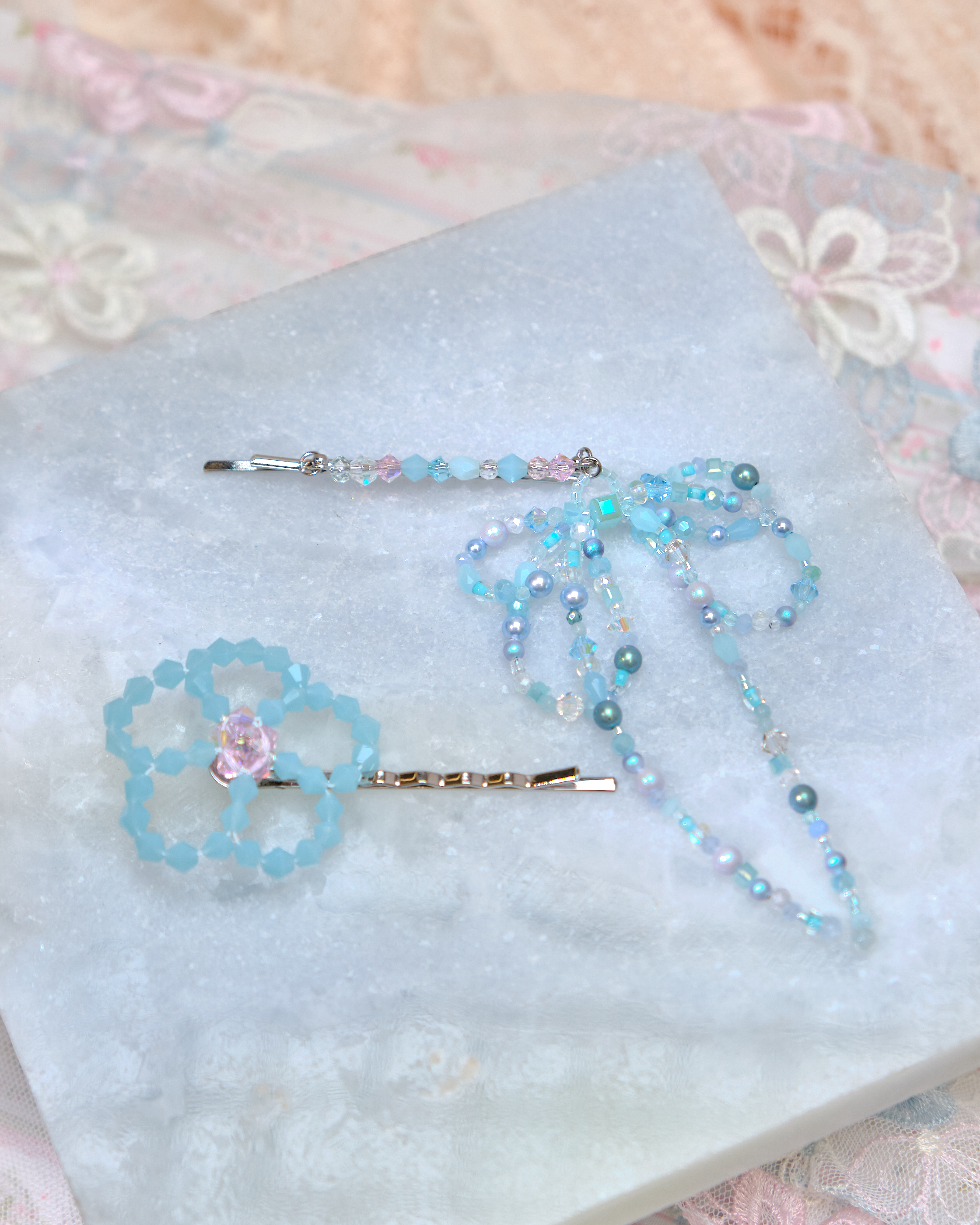 13439 Crystal Ribbon Chain Hair Pin Set