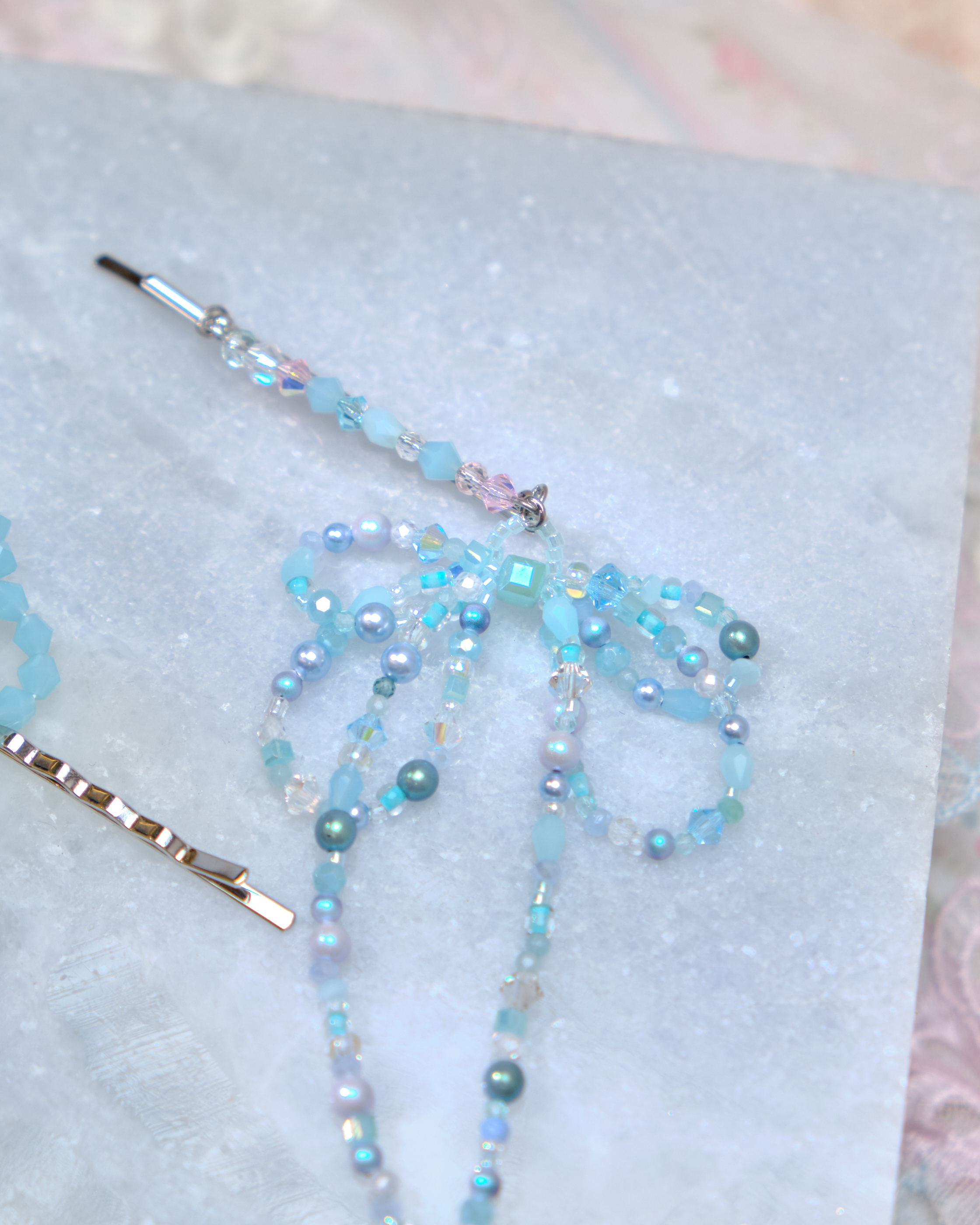13439 Crystal Ribbon Chain Hair Pin Set