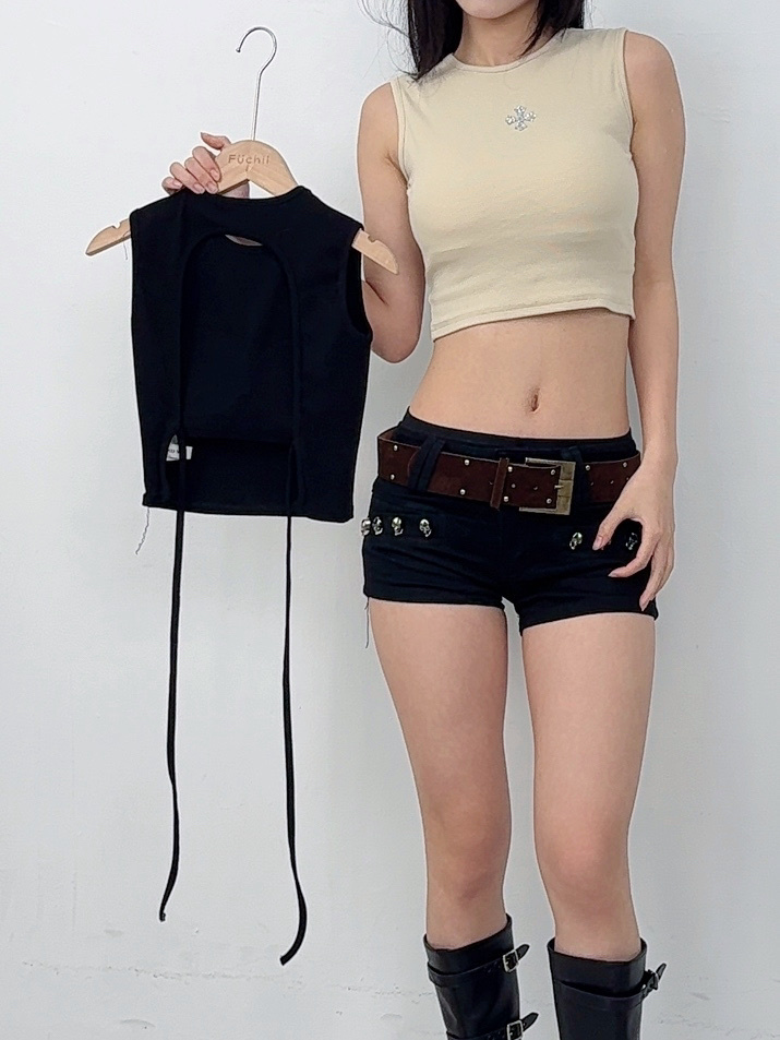 A56 現貨十字印花素色背心