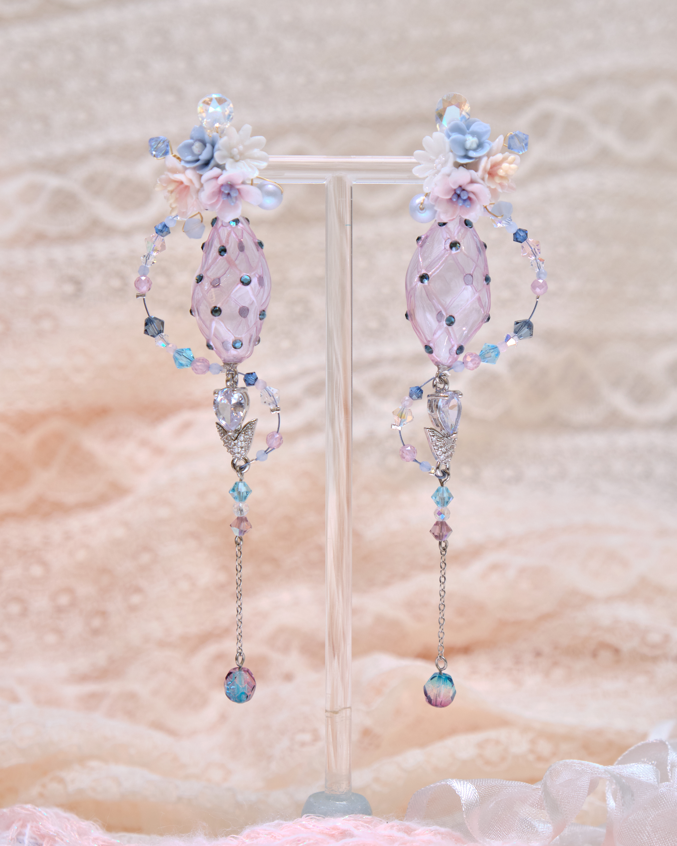 13416 Stardust POM POM Floral Cascade S925 Earrings