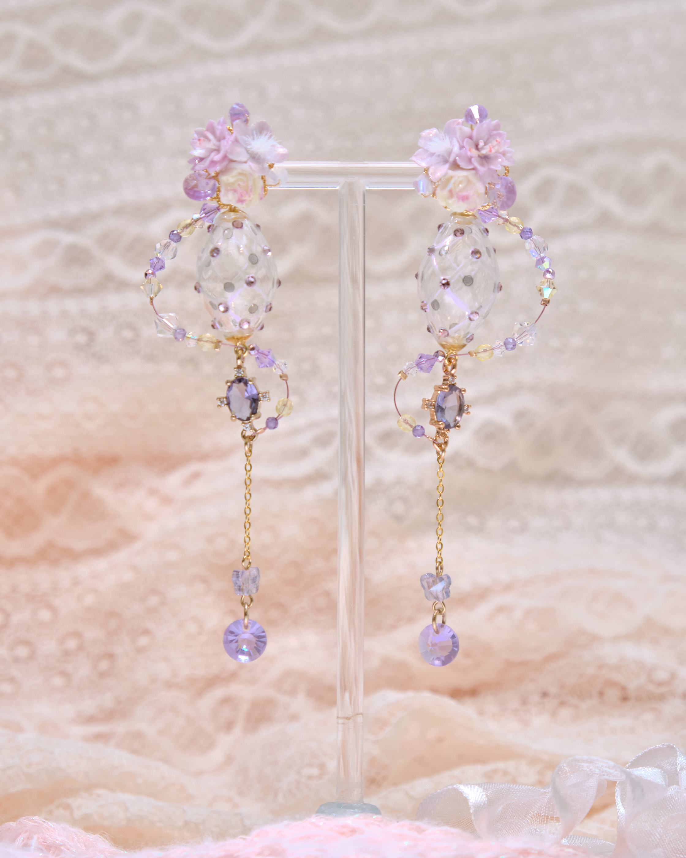 13415 Stardust POM POM Floral Cascade S925 Earrings