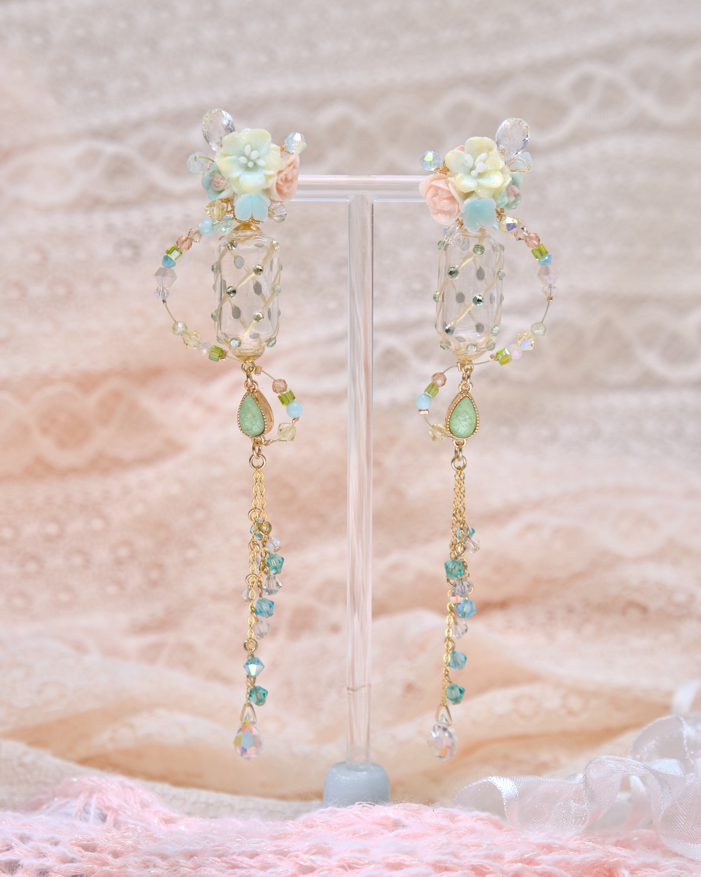 13414 Stardust POM POM Floral Cascade S925 Earrings