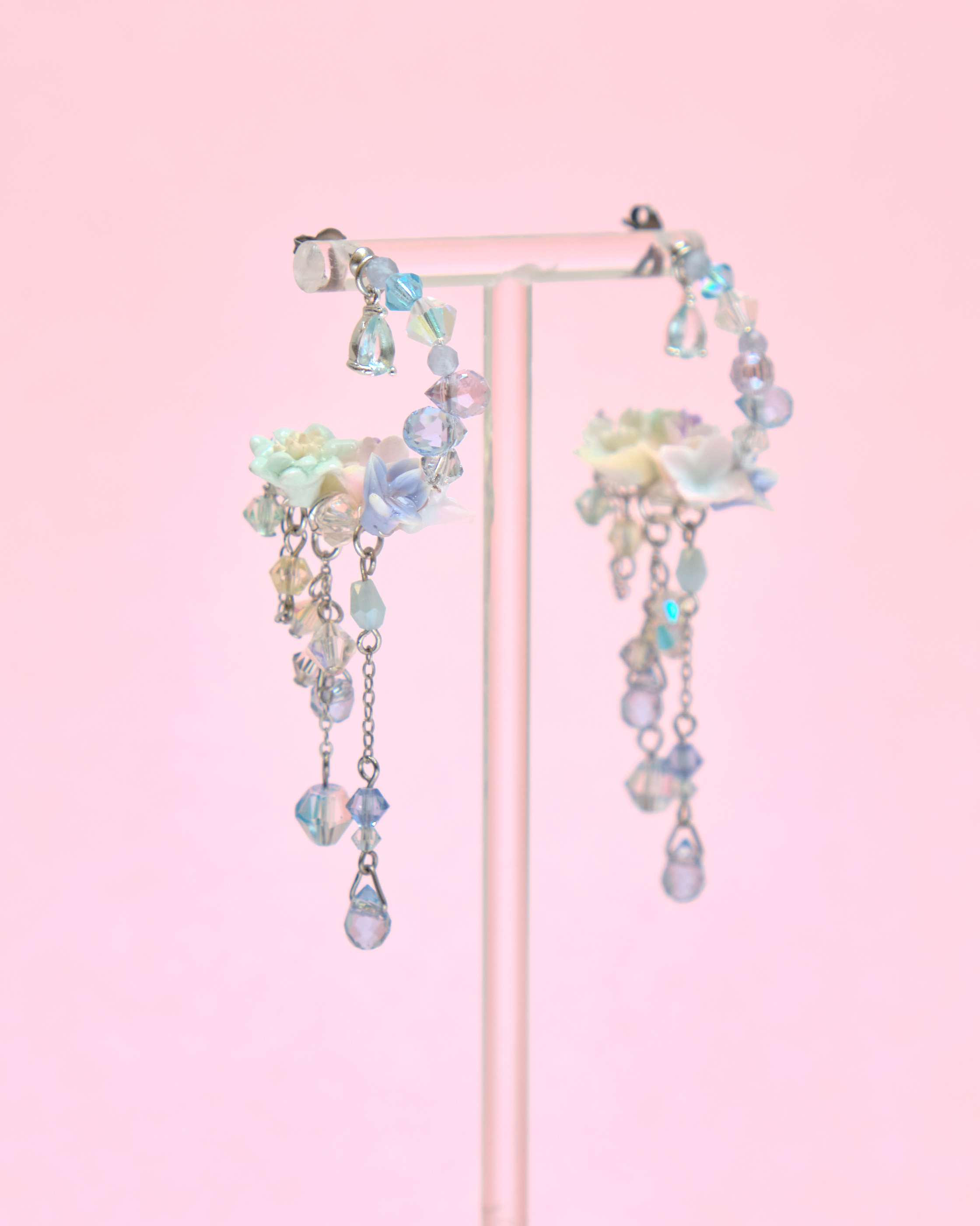 13413 Dreamy Crystal Tassel C Shape S925 Earrings