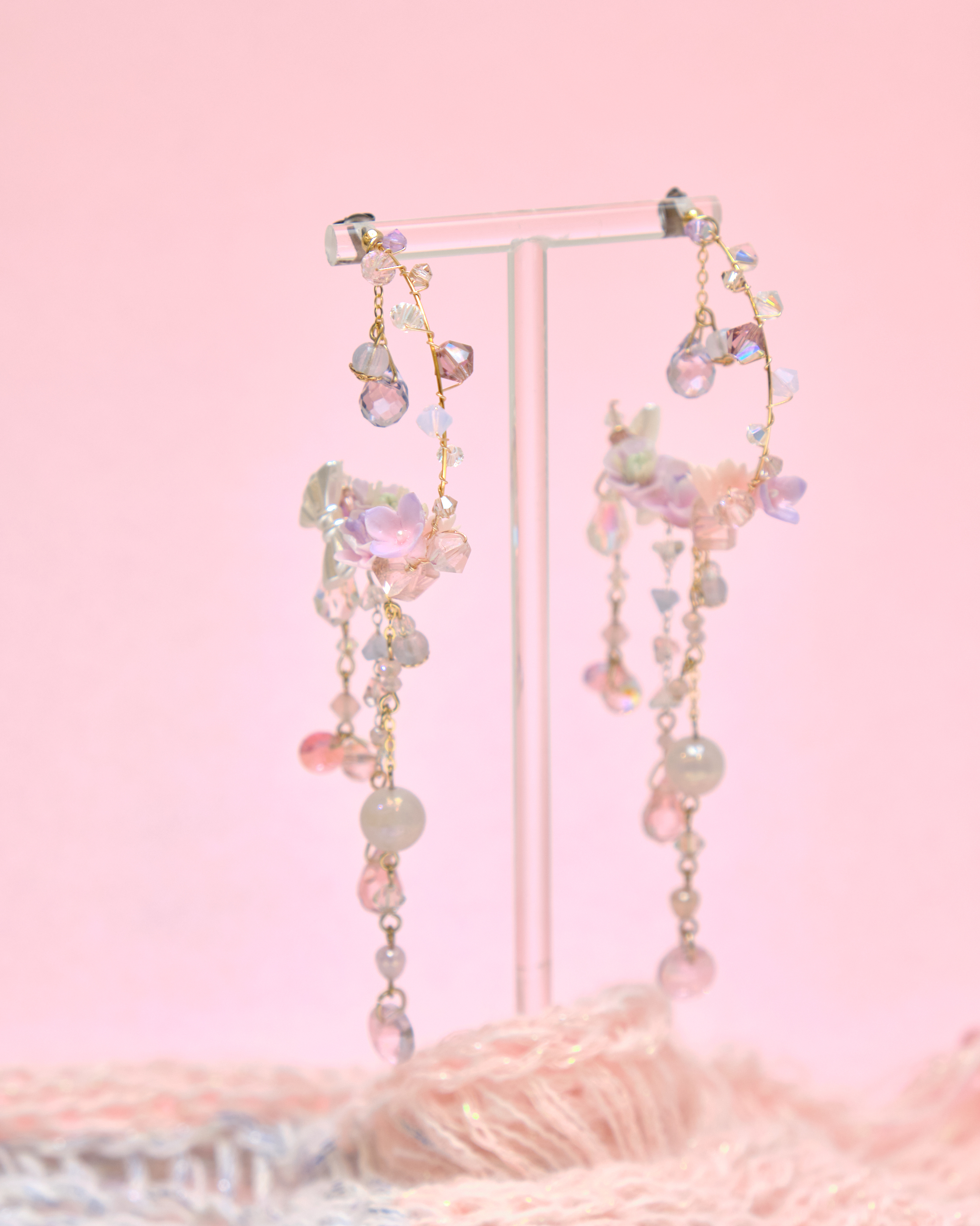 13411 Dreamy Crystal Tassel C Shape S925 Earrings