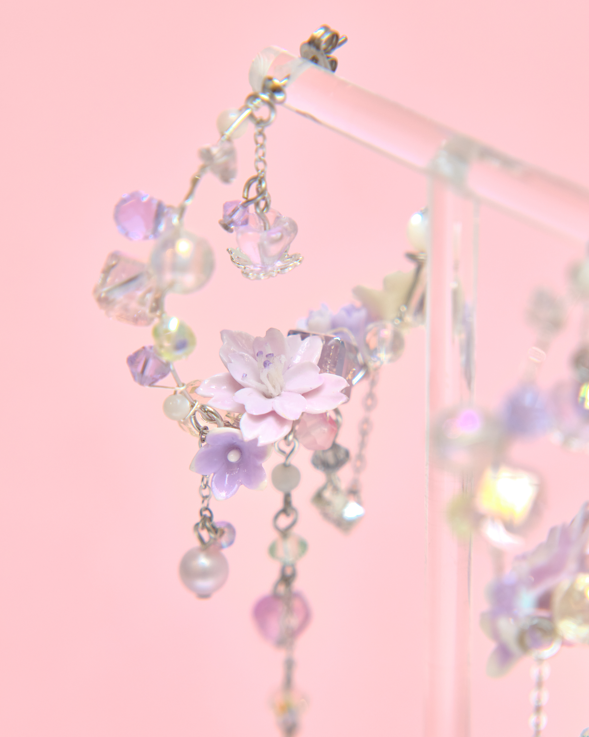 13409 Dreamy Crystal Tassel C Shape S925 Earrings