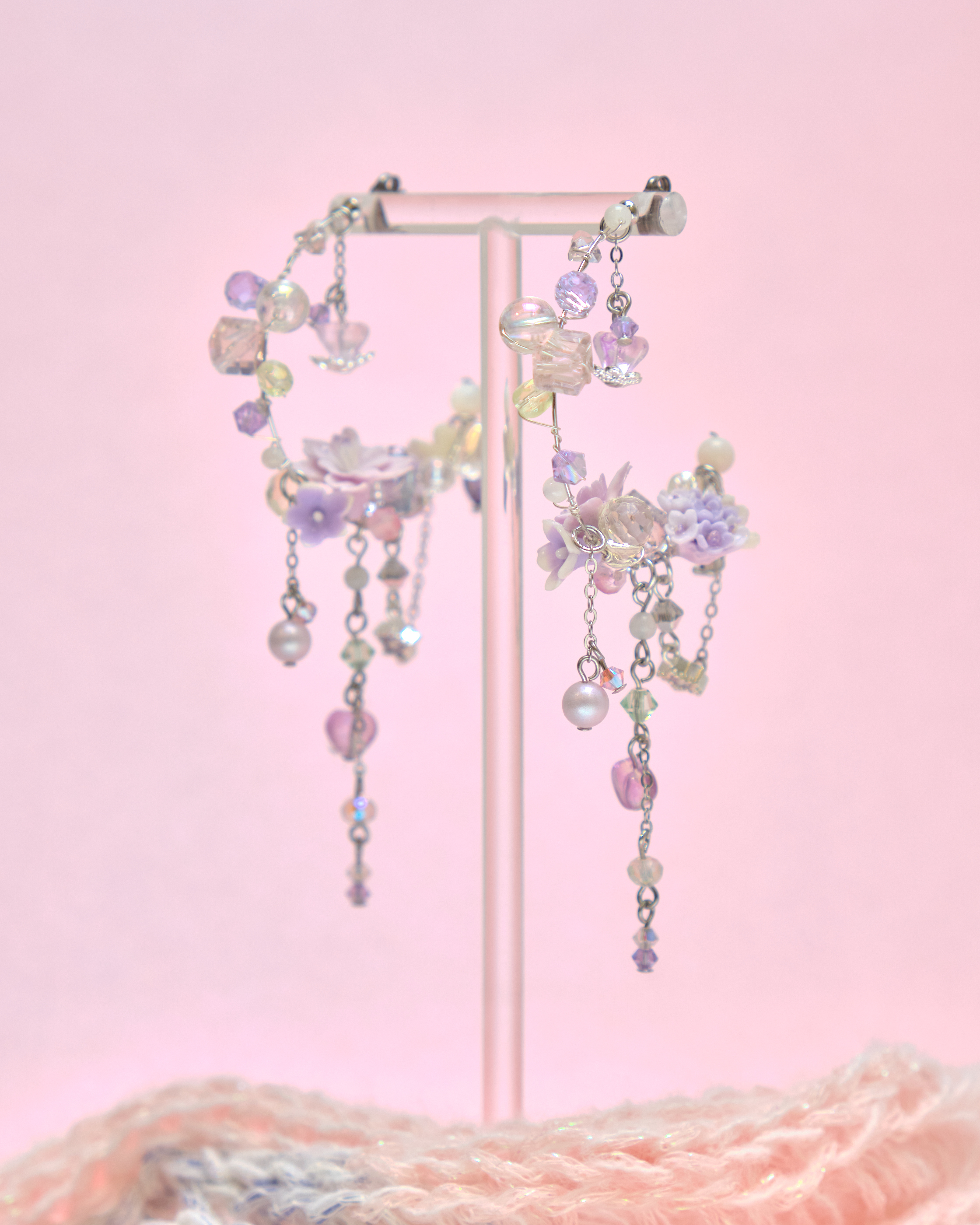 13409 Dreamy Crystal Tassel C Shape S925 Earrings