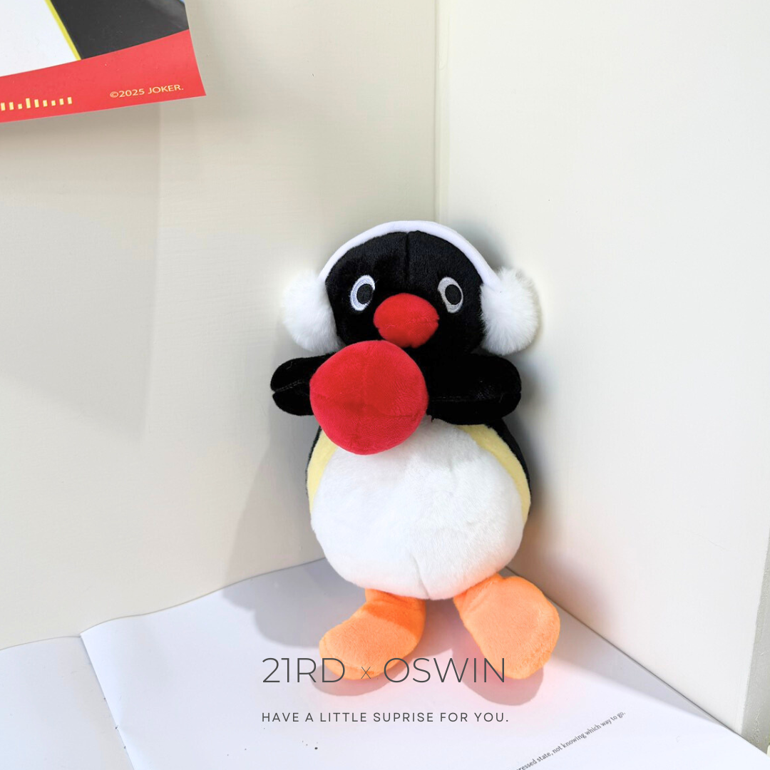 PINGU 企鵝家族 冬日暖心抱蘋果 玩偶