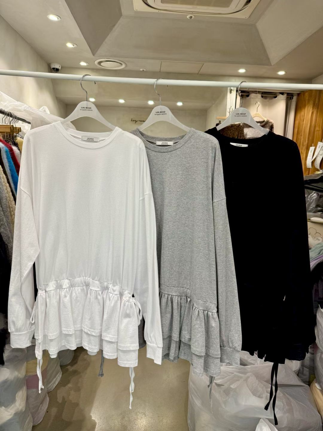 LR6036 荷葉邊下擺抽繩綁帶長袖