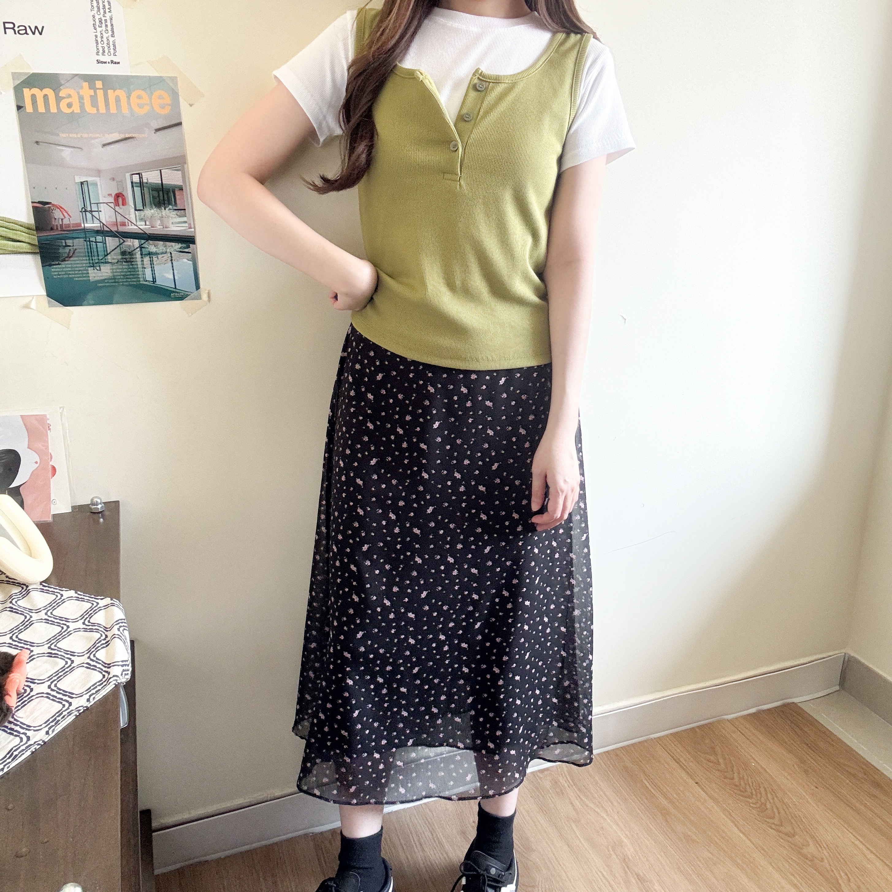 小碎花雪紡A字裙