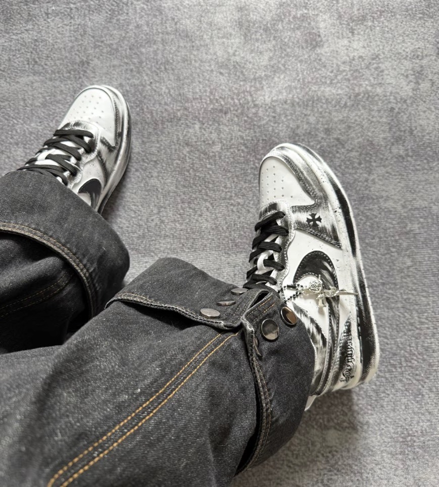 【訂製鞋款】Nike Court Borough 皮革 暗黑 塗鴉 哥特 黑白 BQ5448100 (Team20-哥特荆棘玫瑰)