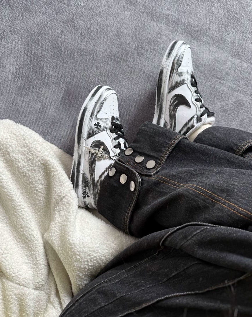 【訂製鞋款】Nike Court Borough 皮革 暗黑 塗鴉 哥特 黑白 BQ5448100 (Team20-哥特荆棘玫瑰)