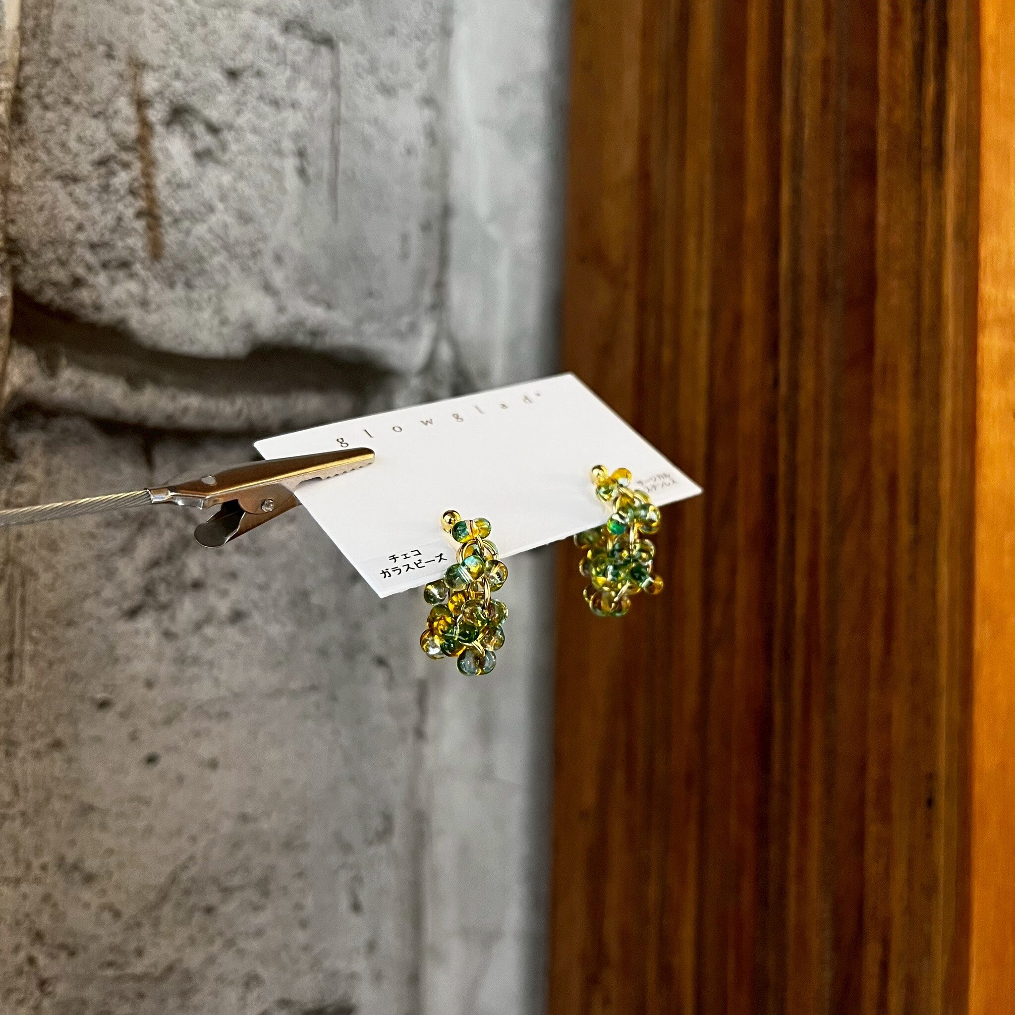 [glowglad] 玻璃珠耳環 | 綠橘色 | 耳針 | NO.112