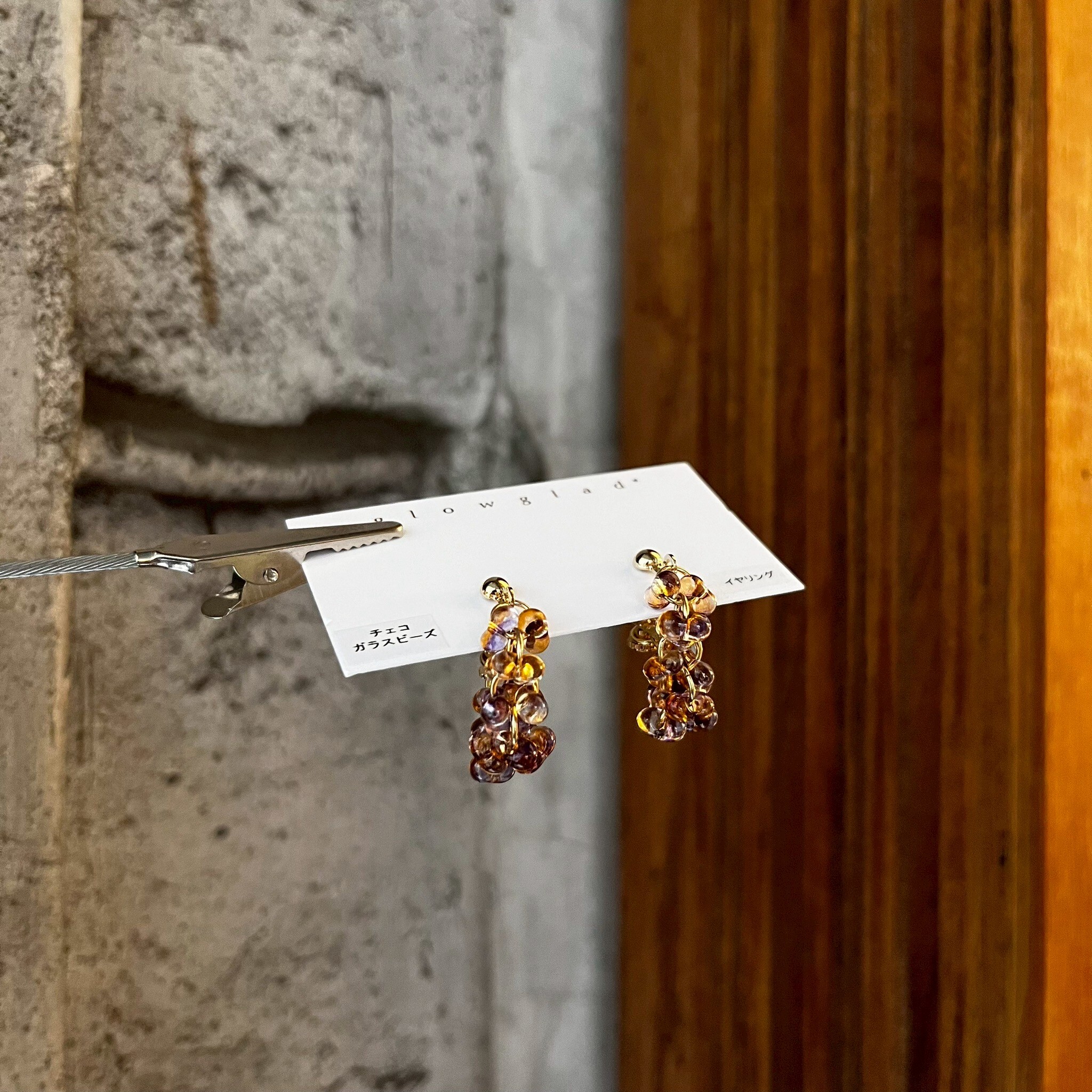 [glowglad] 玻璃珠耳環 | 紫橘色 | 耳夾 | NO.115