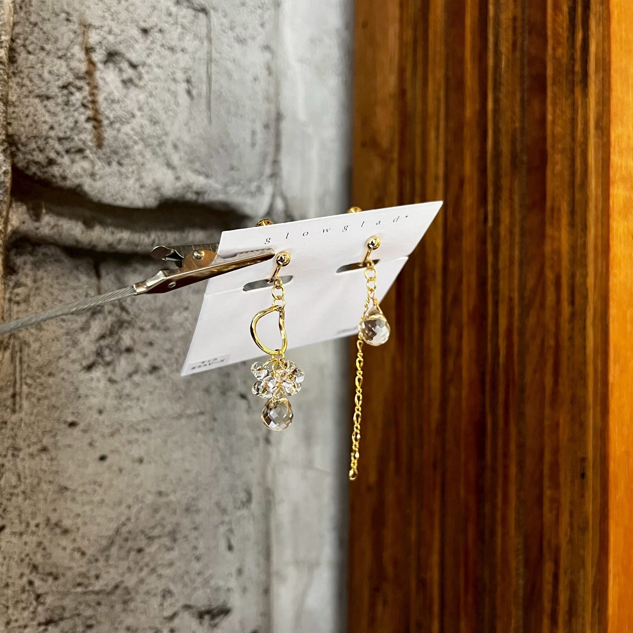 [glowglad] 水滴玻璃不對稱耳環 | 耳夾 | NO.121