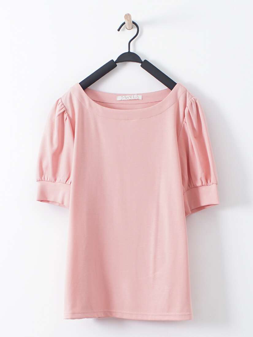 素面船型領公主袖上衣