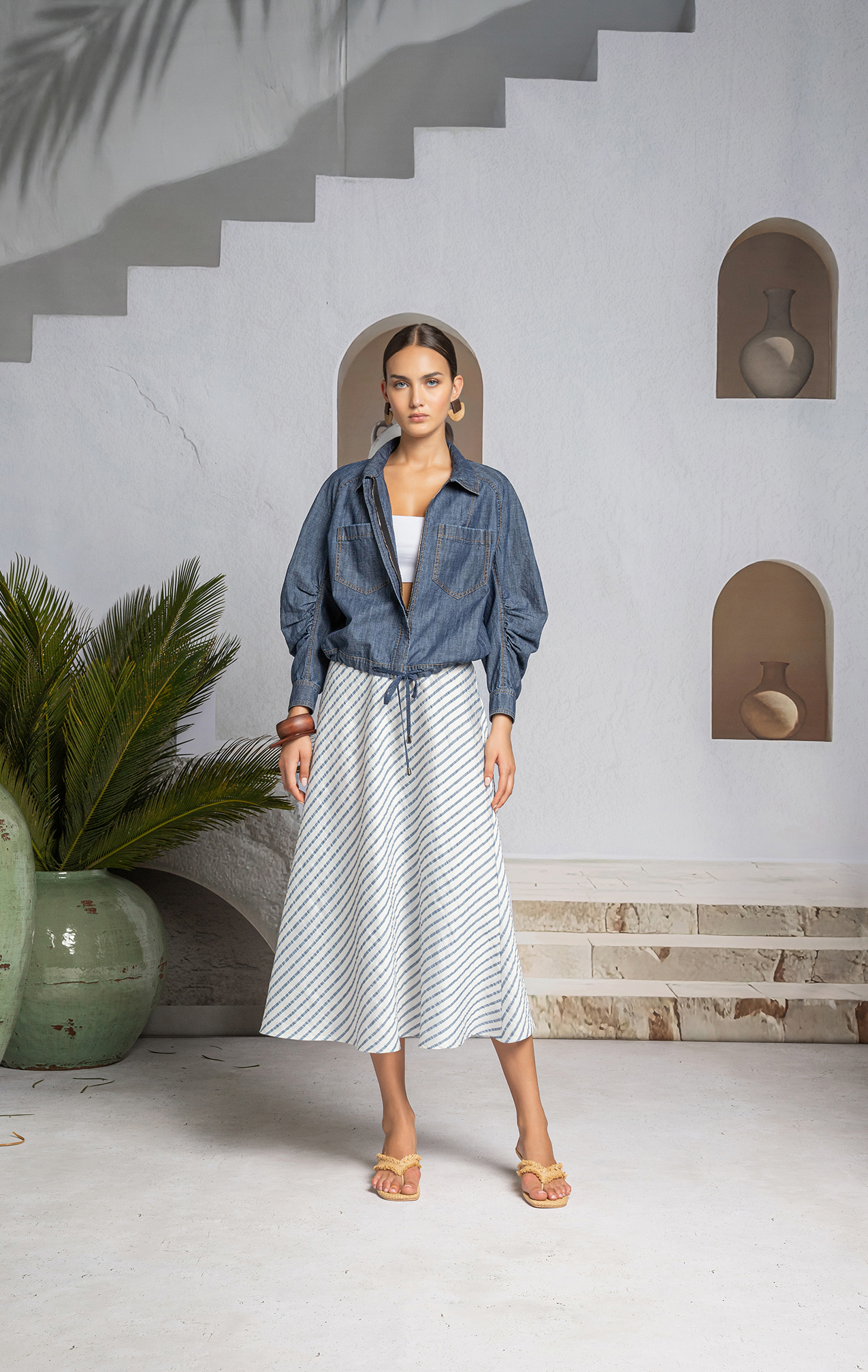 SHE‘S SO 丹寧澎袖綁繩外套