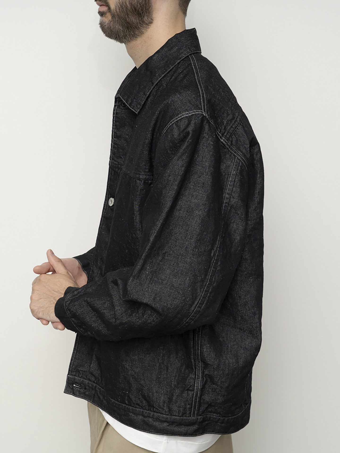 Still By Hand Hemp Mixed Denim Blouson Black (Pairs as