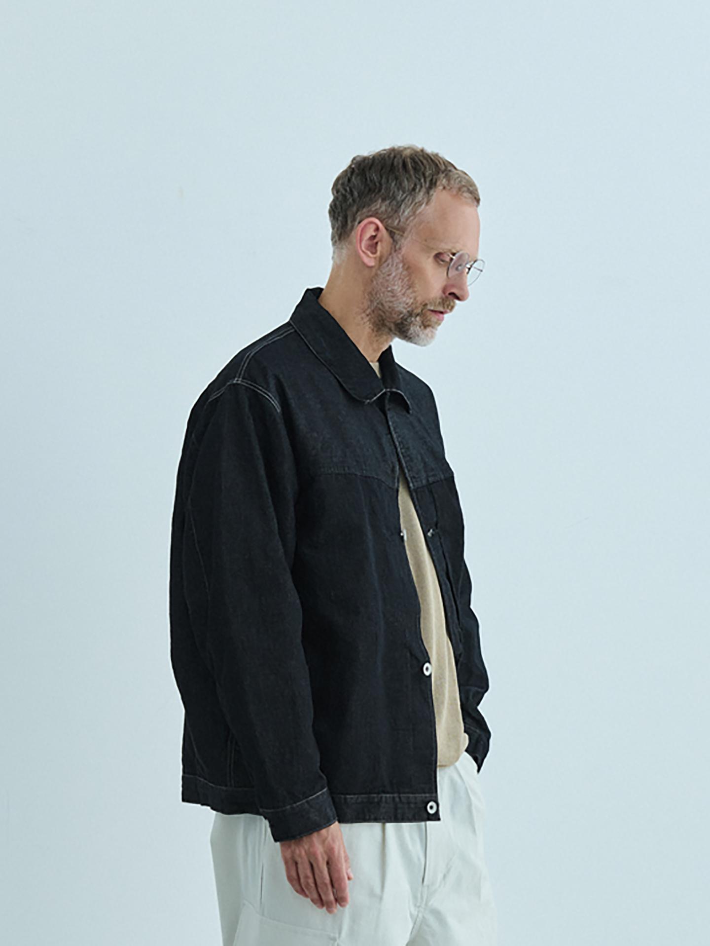 Still By Hand Hemp Mixed Denim Blouson Black (Pairs as