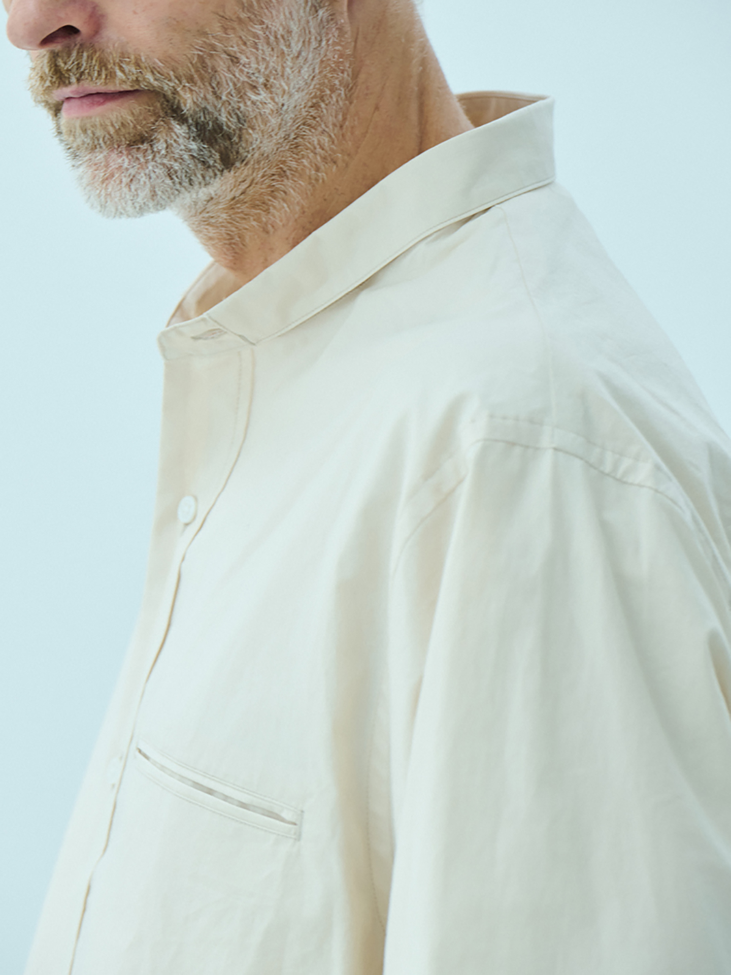 Still By Hand Linen Mixed Narrow Collar Shirt SH06261