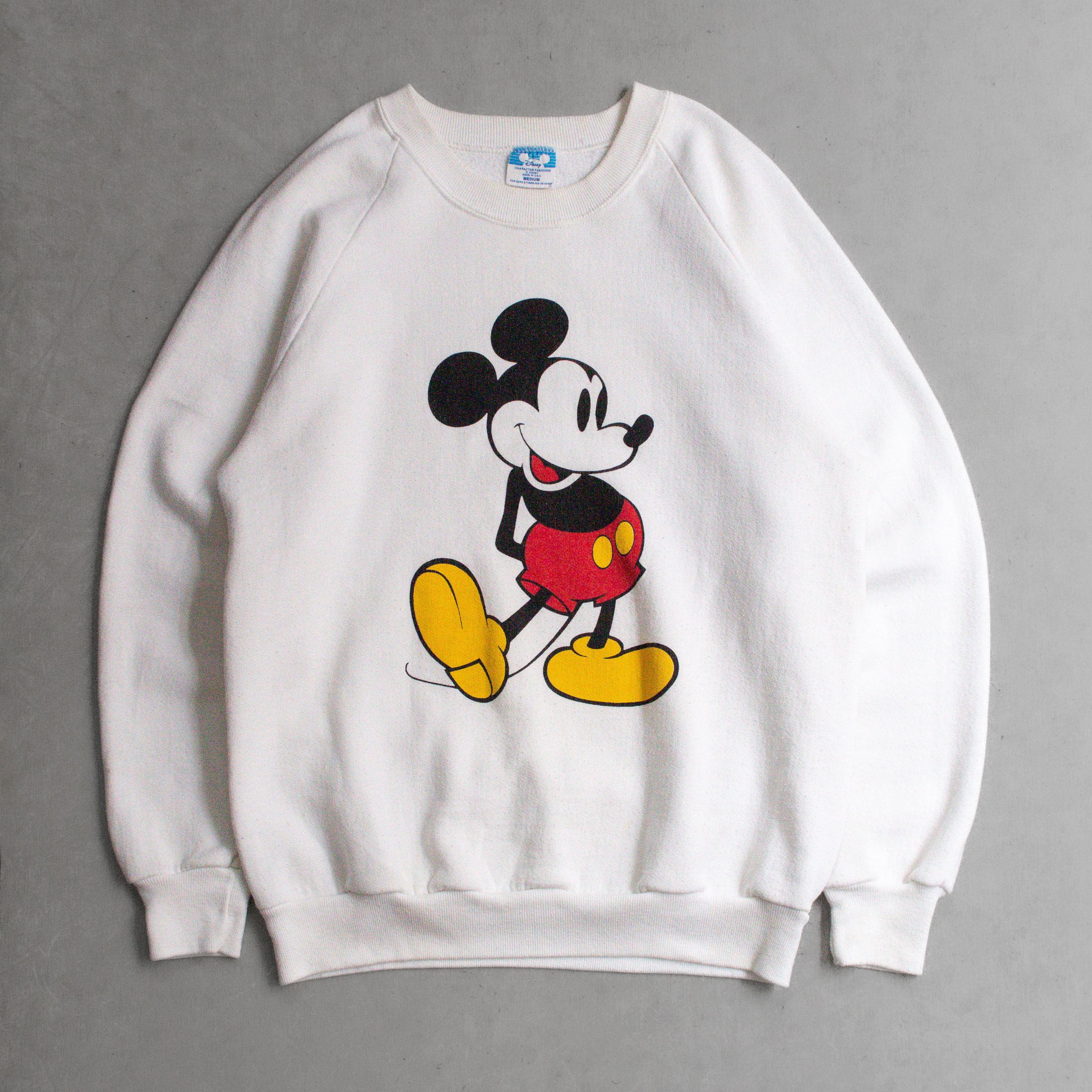 VINTAGE DISNEY SWEATSHIRT 美國製 迪士尼 米奇 白色 長袖 大學T 運動衫 M