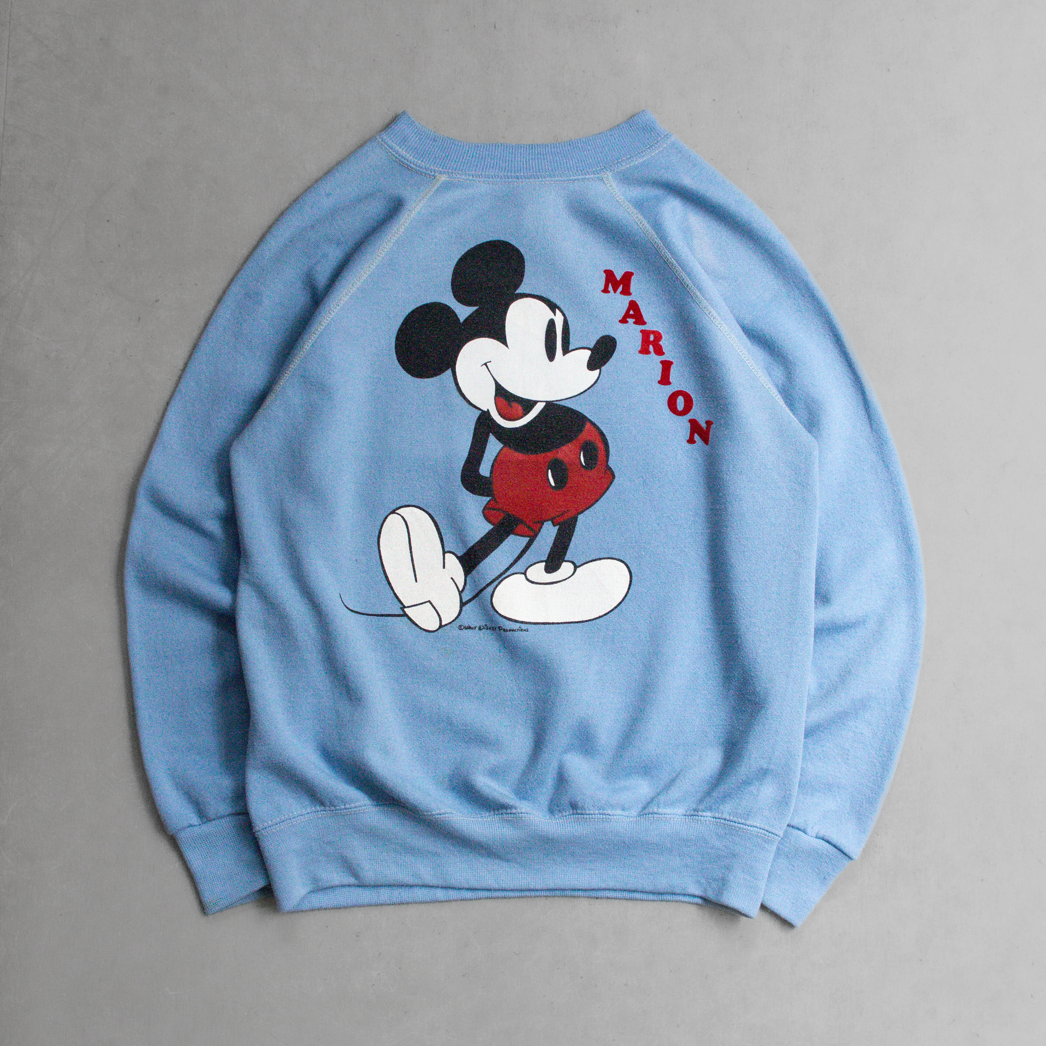 VINTAGE DISNEY SWEATSHIRT 美國製 迪士尼 米奇 淺藍 長袖 大學T 運動衫 M