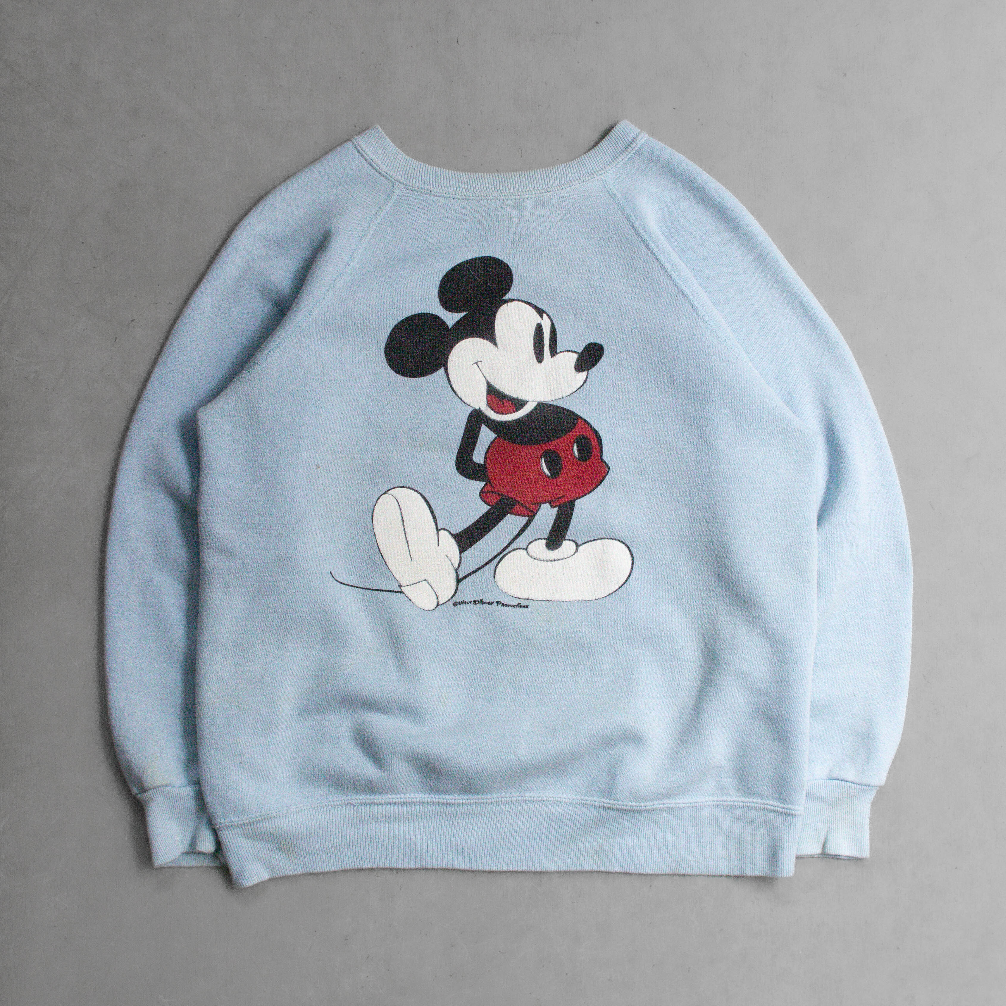 VINTAGE DISNEY SWEATSHIRT 美國製 迪士尼 米奇 淺藍 長袖 大學T 運動衫 M