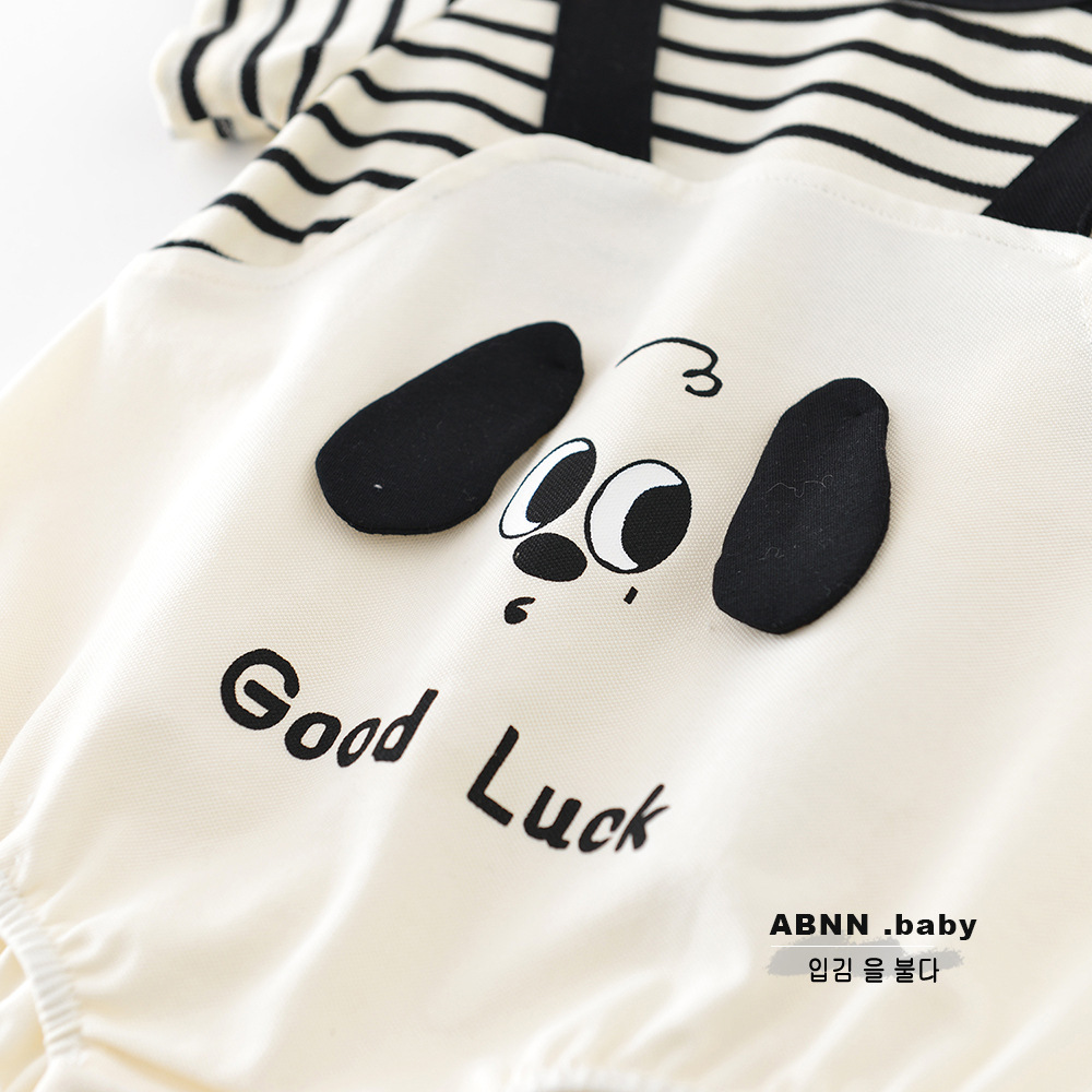 【H0480】good luck小狗假兩件吊帶包屁衣(66-90)