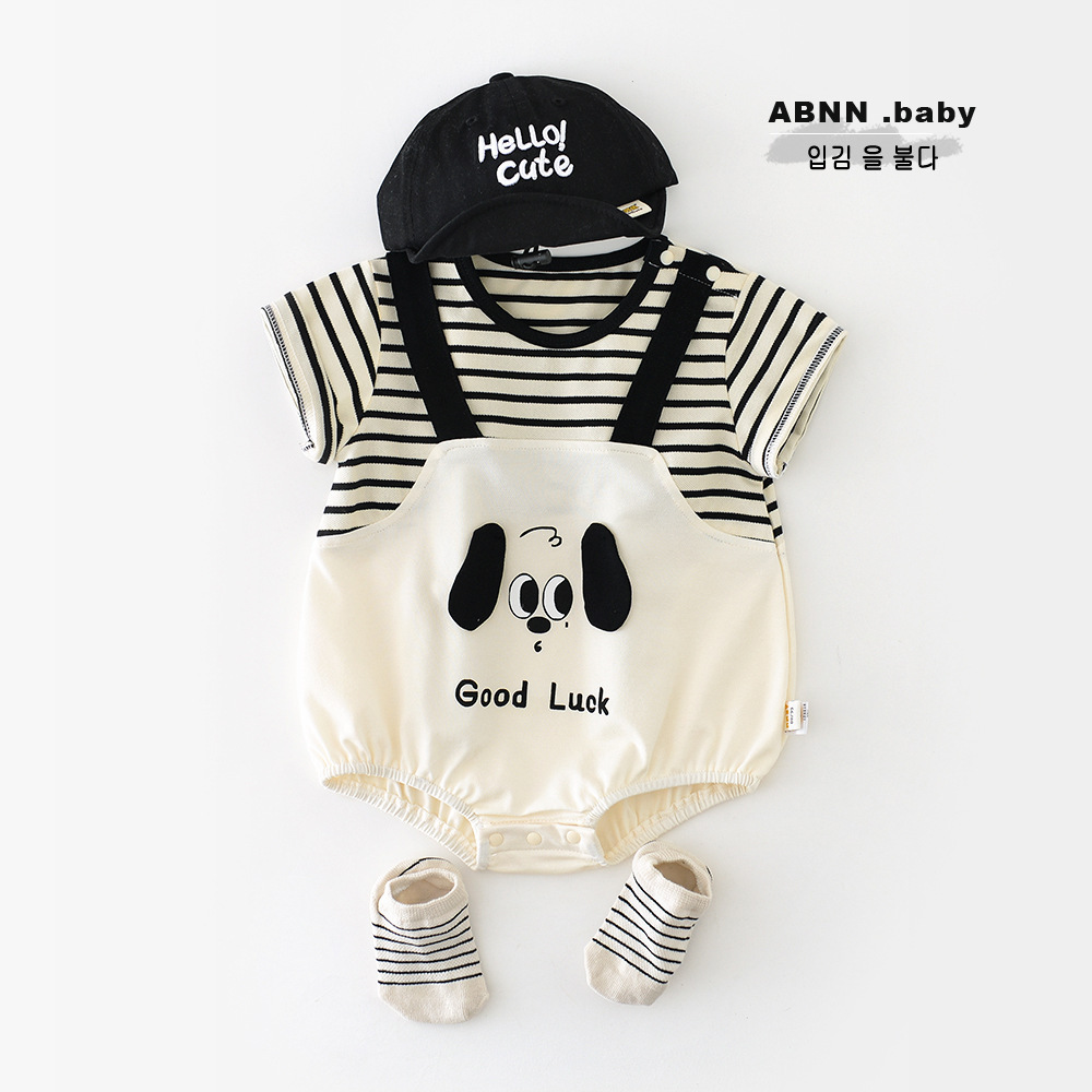 【H0480】good luck小狗假兩件吊帶包屁衣(66-90)
