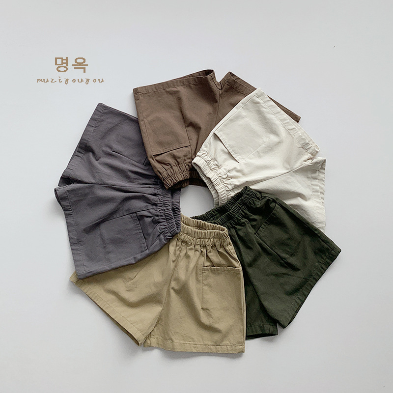 【H0482】日系簡約純棉大口袋短褲(80-130)