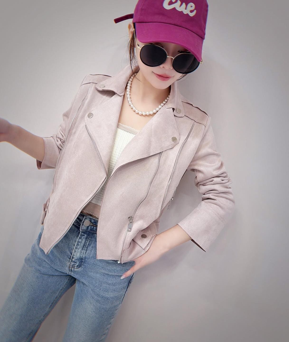 【超顯瘦修身的翻領仿麂皮外套】（現貨）