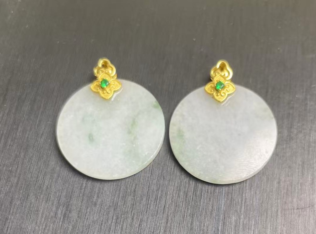 AB260308-S63-翡翠冰飄花圓形無事牌s925吊墜跟皮繩-(預計4月中到貨)(只限尖沙咀門市自取不包郵)