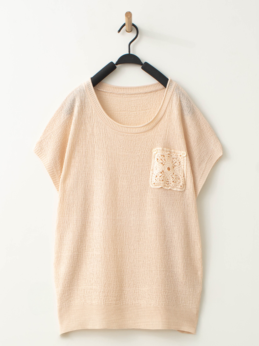 簡約氣質蕾絲花片捲邊針織上衣