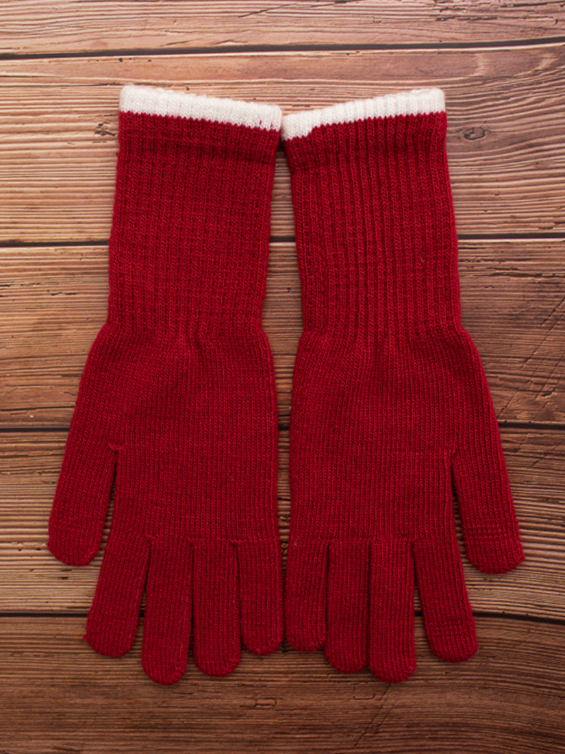 滾邊撞色毛線長手套(可使用智慧型手機)