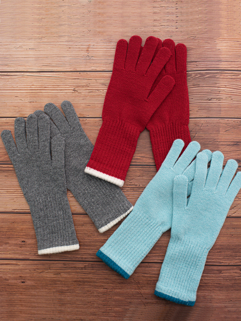 滾邊撞色毛線長手套(可使用智慧型手機)