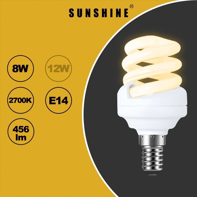慳電膽(螺旋型燈膽) 8W / E14細螺頭 / 白光6400K 黃光2700K (S16A8E14D/W)