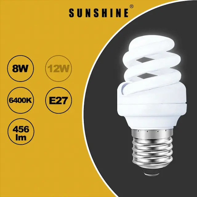 慳電膽(螺旋型燈膽) 8W / E27大螺頭 / 白光6400K 黃光2700K (S16A8E27D/W)