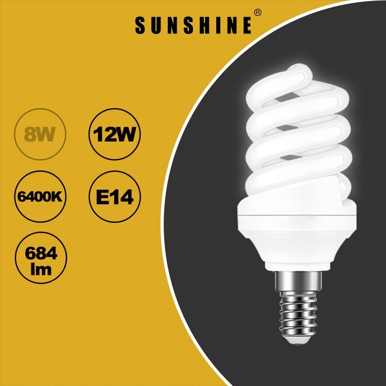 慳電膽(螺旋型燈膽) 12W / E14細螺頭 / 白光6400K 黃光2700K (S16A12E14D/W)