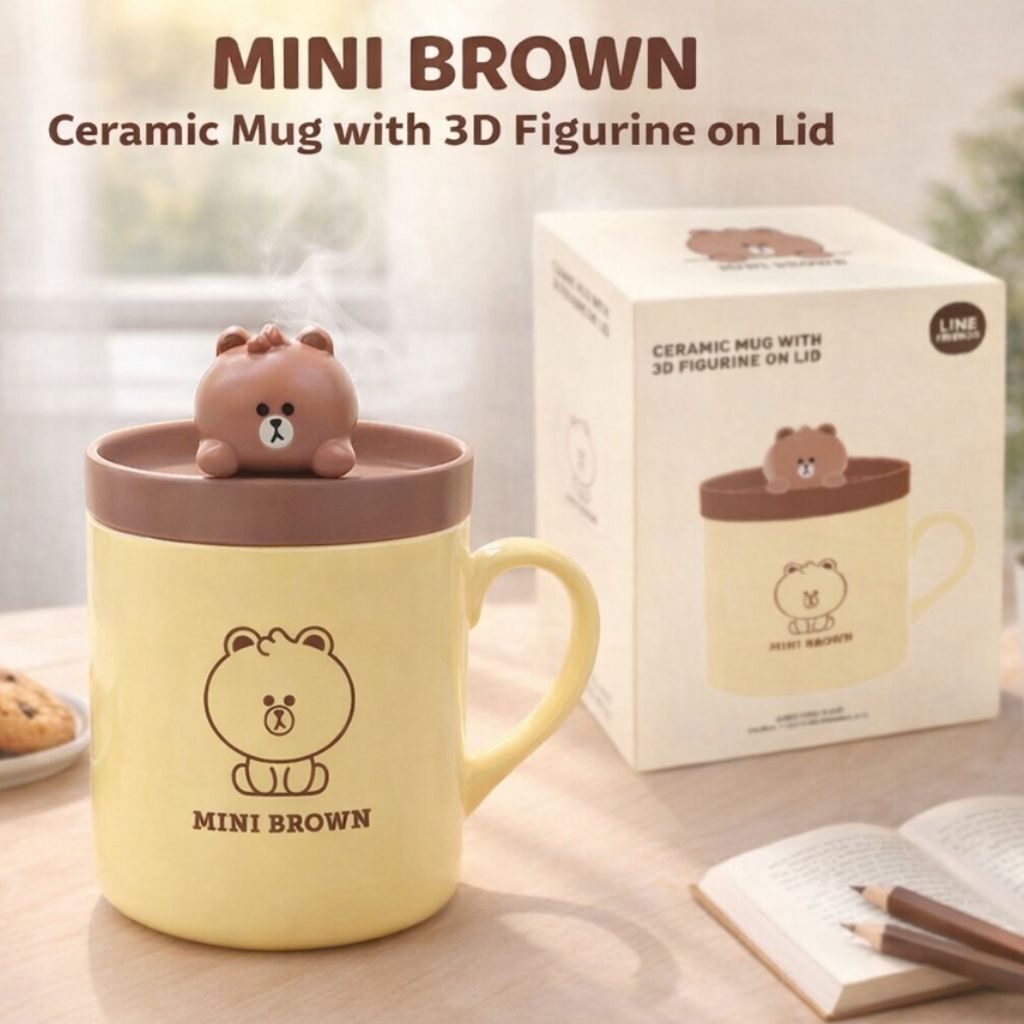 LINE FRIENDS - 陶瓷杯連3D杯蓋(BROWN)