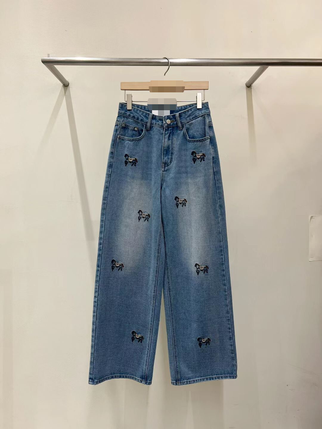 馬兒刺繡牛仔長褲