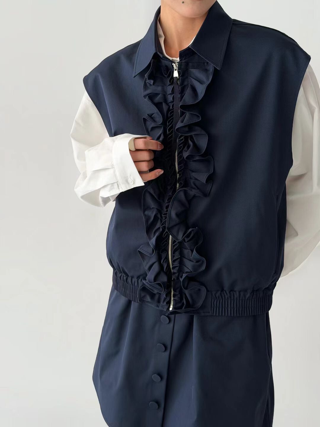 荷葉馬甲外套  釦子短裙(分售)