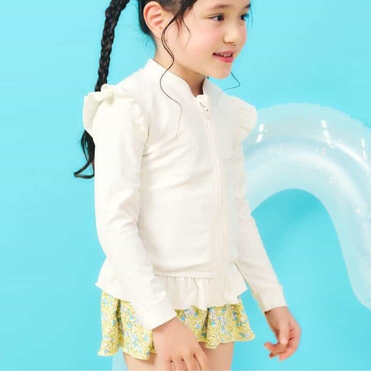 日本 90-140 女孩荷葉防曬泳衣 外套