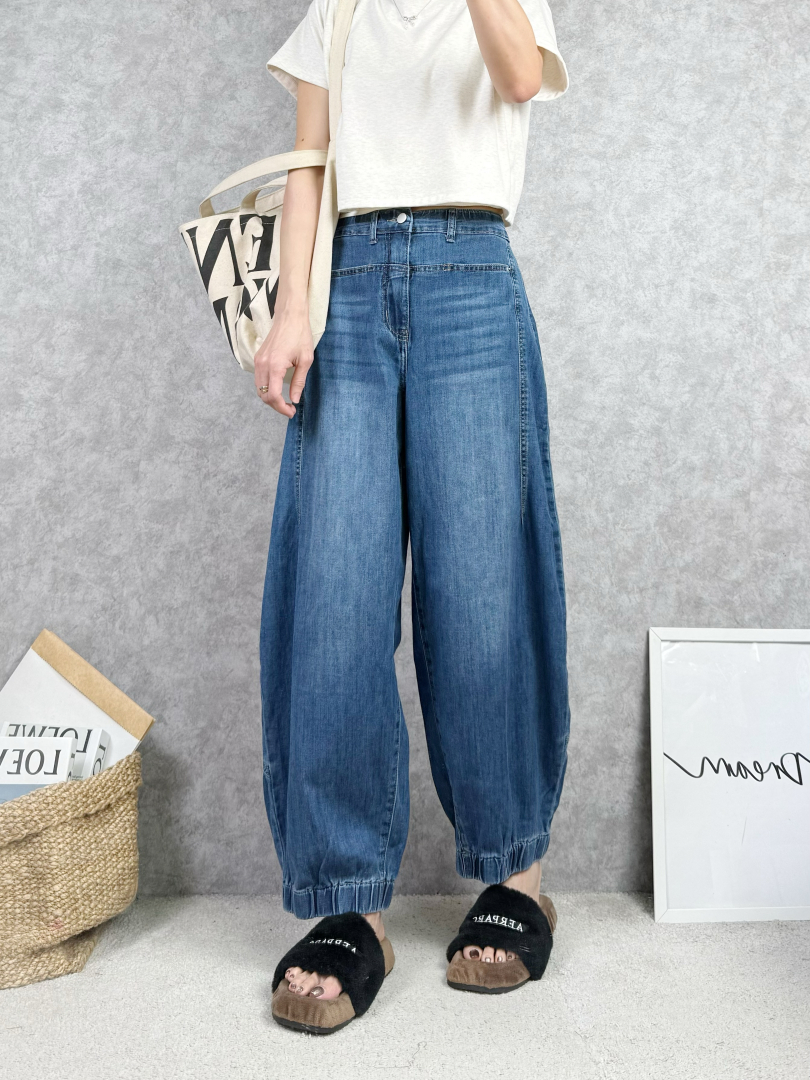 韓系彎刀牛仔褲｜立體剪裁顯瘦寬褲