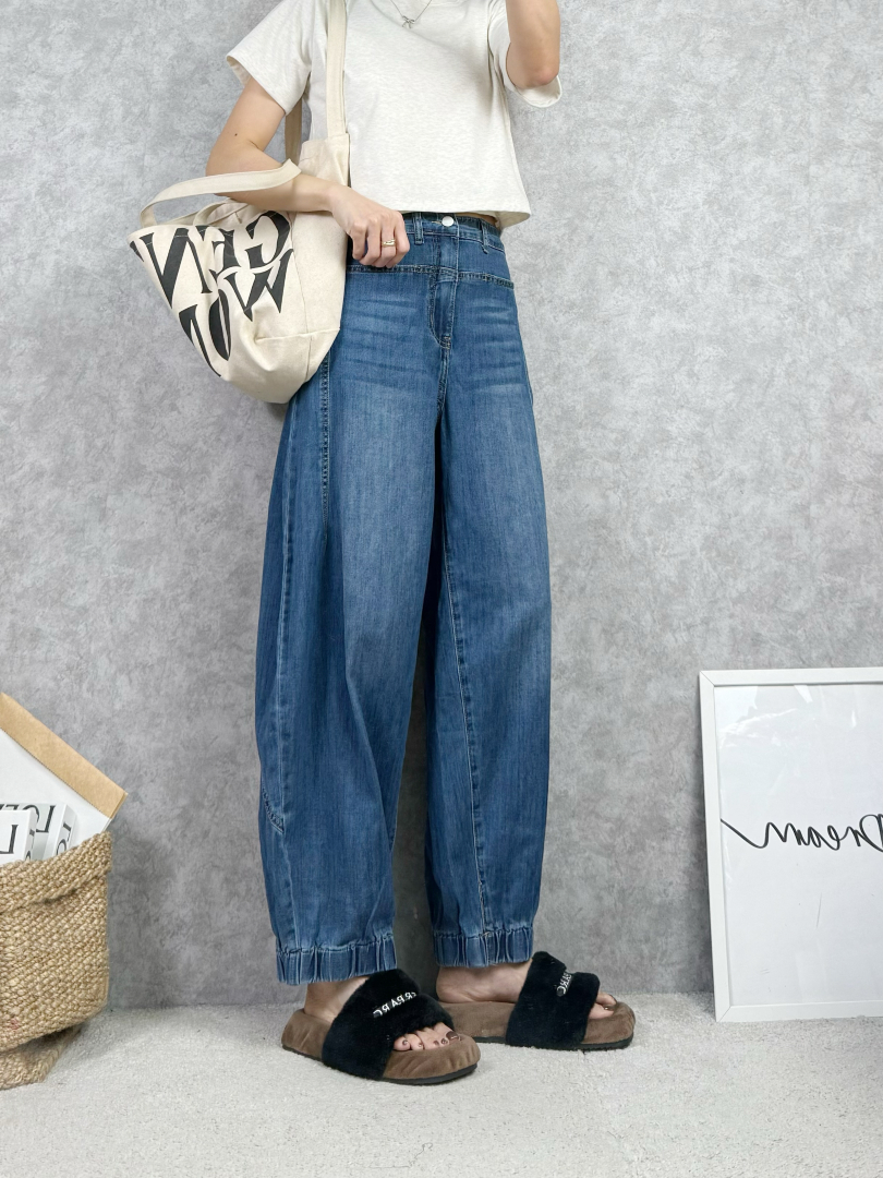 韓系彎刀牛仔褲｜立體剪裁顯瘦寬褲