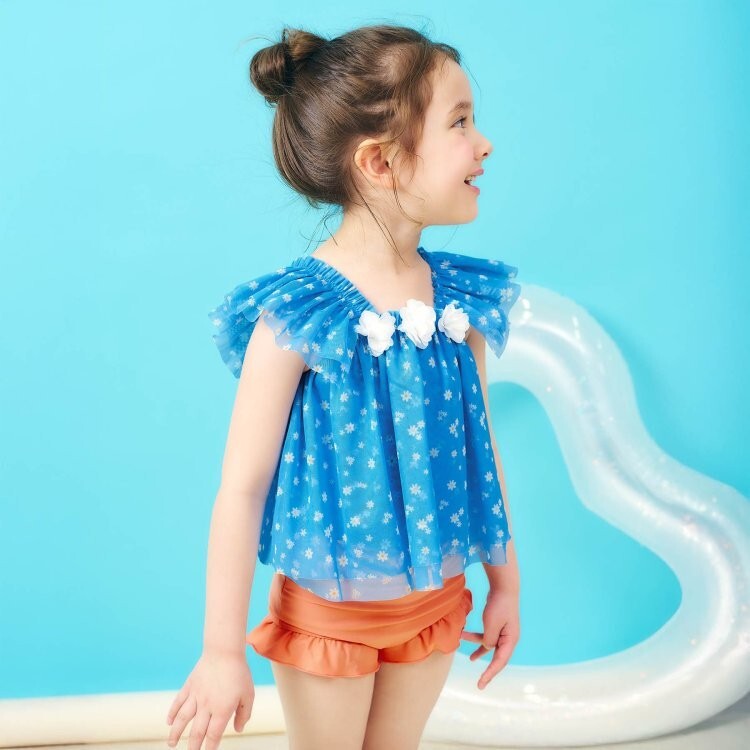 日本 90-140 雛菊愛心薄紗2件式泳衣 2色